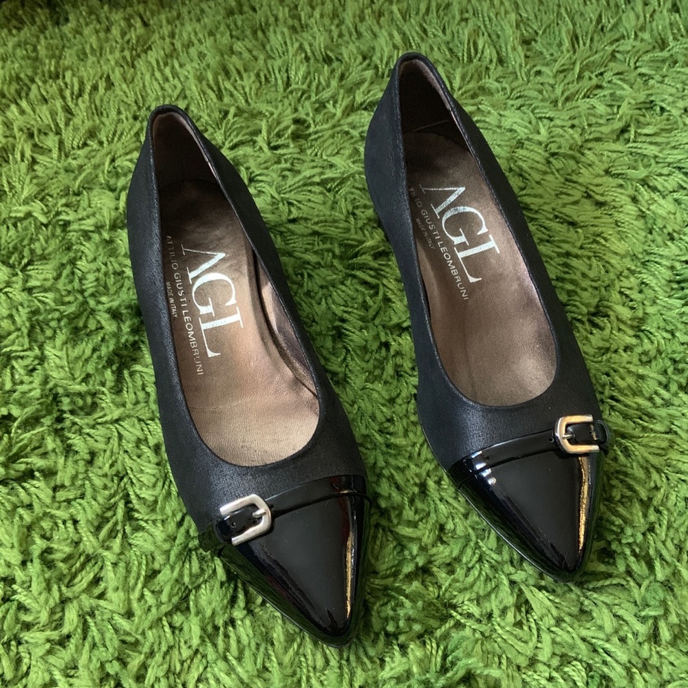 AGL Belted Block Heel Leather Pump Size 6 - Picture 2 of 8